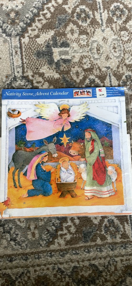 Vintage American Greetings Paper NATIVITY SCENE ADVENT TRI-FOLD CALENDAR verses