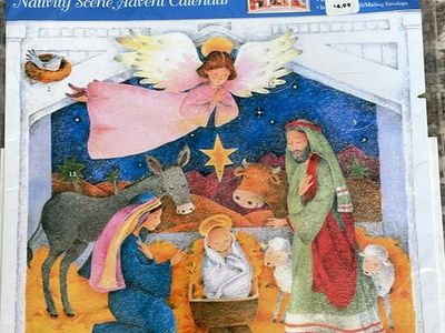 Vintage American Greetings Paper NATIVITY SCENE ADVENT TRI-FOLD CALENDAR verses