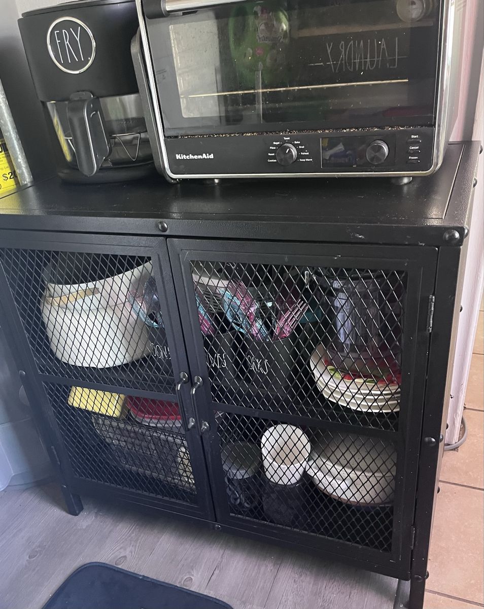 Black Metal Storage Cabinet with Mesh Doors