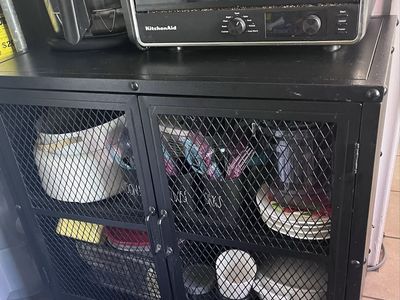 Black Metal Storage Cabinet with Mesh Doors