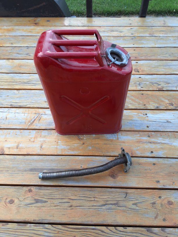 Authentic Jerry Can with fuel spout. (recently powdercoated) $20