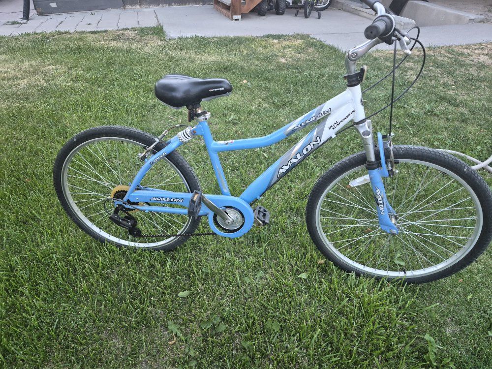 Avalon Aluminum Dual Suspension Bike - Blue/White, 7-Speed, Great for Trails