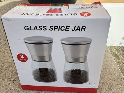 Glass Spice Jars - 2 Piece Set, Salt and Pepper Grinders, Refillable, Stainless Steel & Glass