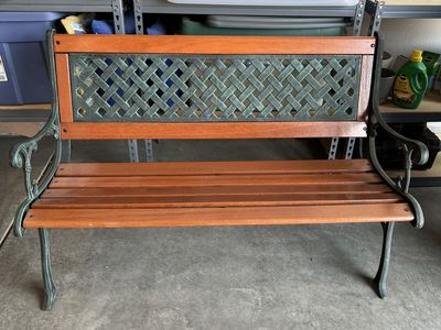 Outdoor Garden Park Bench with Cast Iron Frame, Wood Slats & Protective Cover
