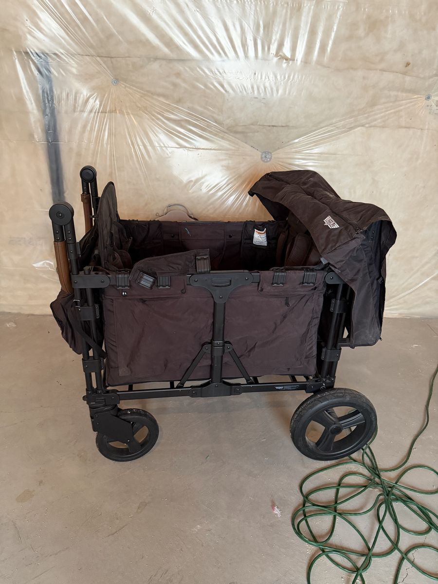 Folding Double Stroller Wagon - Black/Brown, Seats 2, All-Terrain Wheels, Parent Handle
