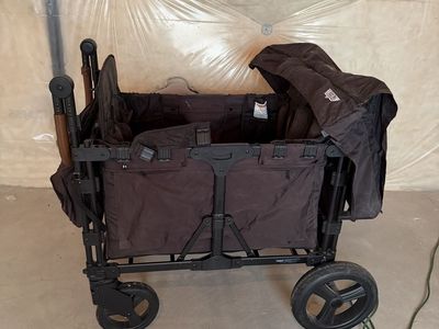 Folding Double Stroller Wagon - Black/Brown, Seats 2, All-Terrain Wheels, Parent Handle