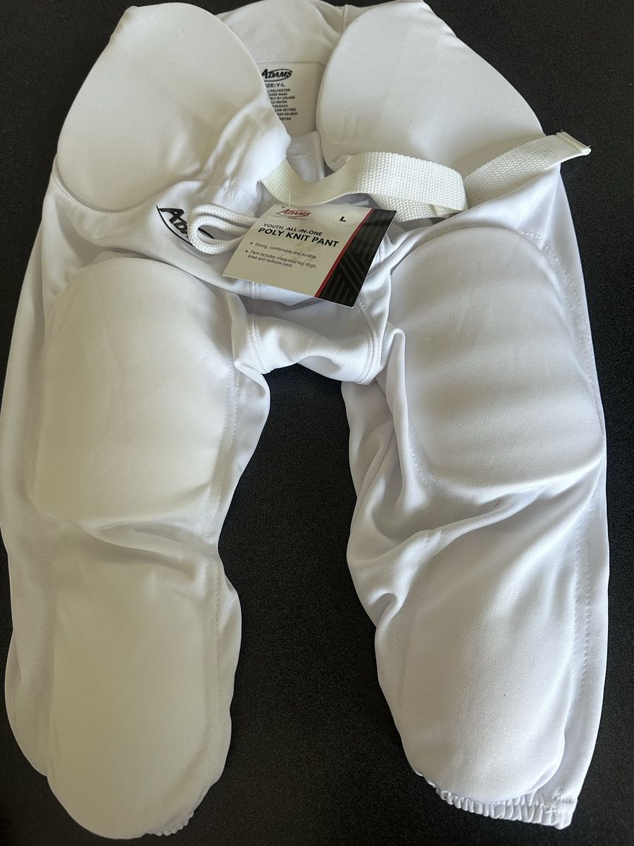 Adams Youth All-In-One Poly Knit Football Pants - White - Youth Large (Y-L)