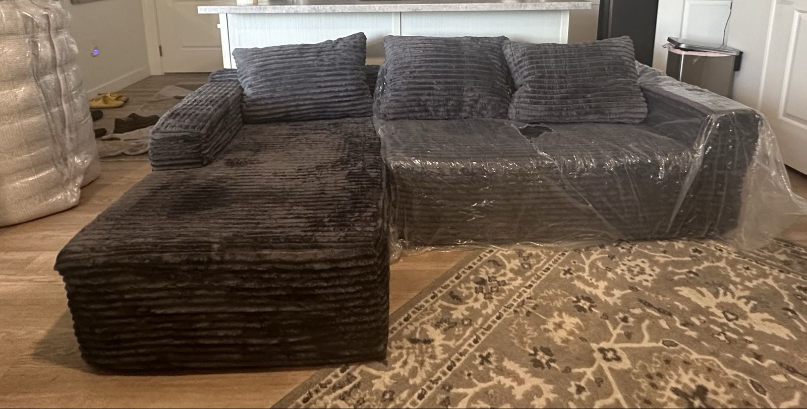 New Ultra-Plush Dark Gray Faux Fur Modular Foam Sectional – Supportive & Super Cozy! In