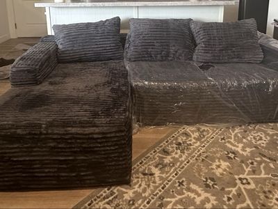 New Ultra-Plush Dark Gray Faux Fur Modular Foam Sectional – Supportive & Super Cozy! In