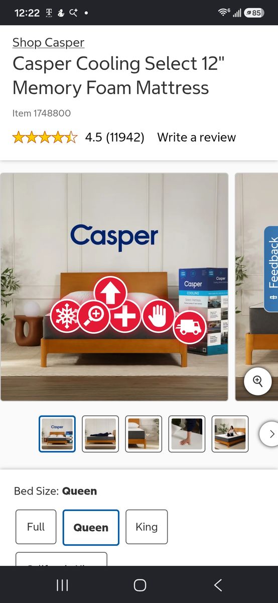 Casper Queen Cooling Select 12" Memory Foam mattress