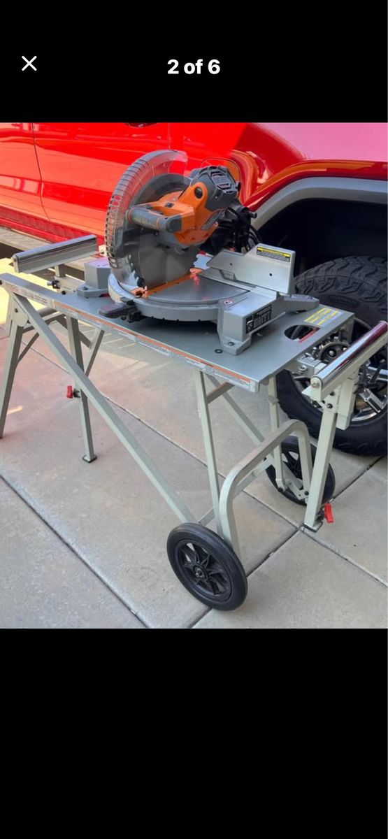 RIDGID 12” Compound Miter Saw with Wheeled Folding Stand Workstation