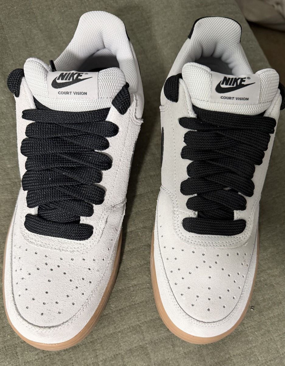 Nike Court Vision Low Premium Sneakers - Light Bone/Black/Gum - Men's US 10.5