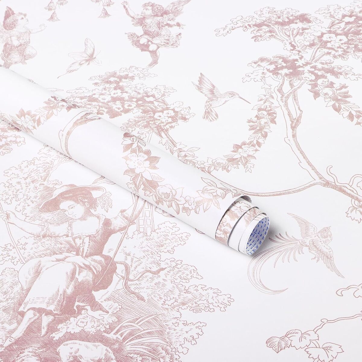 CiCiwind Vintage White & Pink Toile Peel & Stick Removable Wallpaper