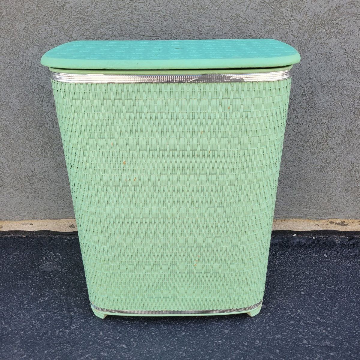 Vintage Mint Green Wicker Look Hamper Storage Bin