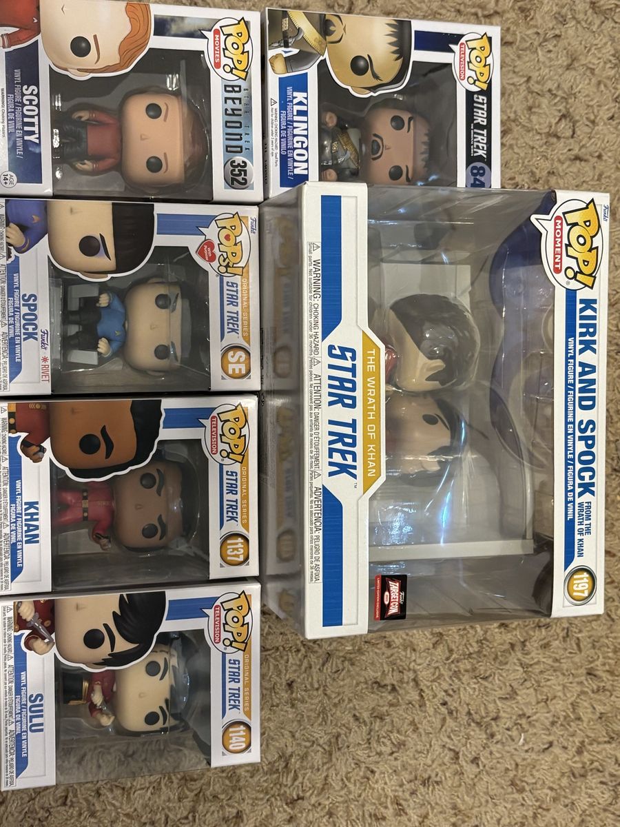 Star Trek Funko Pop Vinyl Figure Lot - Spock, Kirk, Sulu, Khan, Scotty & Klingon