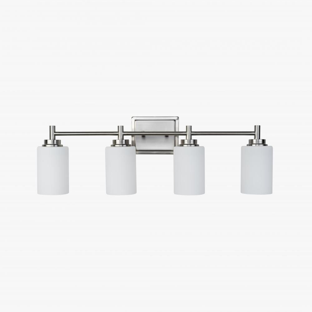 Modern 4 Light Bathroom Vaniy Nickel FInish Clyinder Frosted