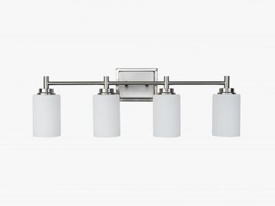 Modern 4 Light Bathroom Vaniy Nickel FInish Clyinder Frosted