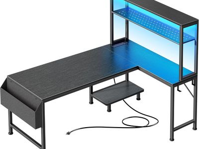 51.2" L Shaped Reversible Gaming Desk - Power Outlets - USB-C Port - LED Lights