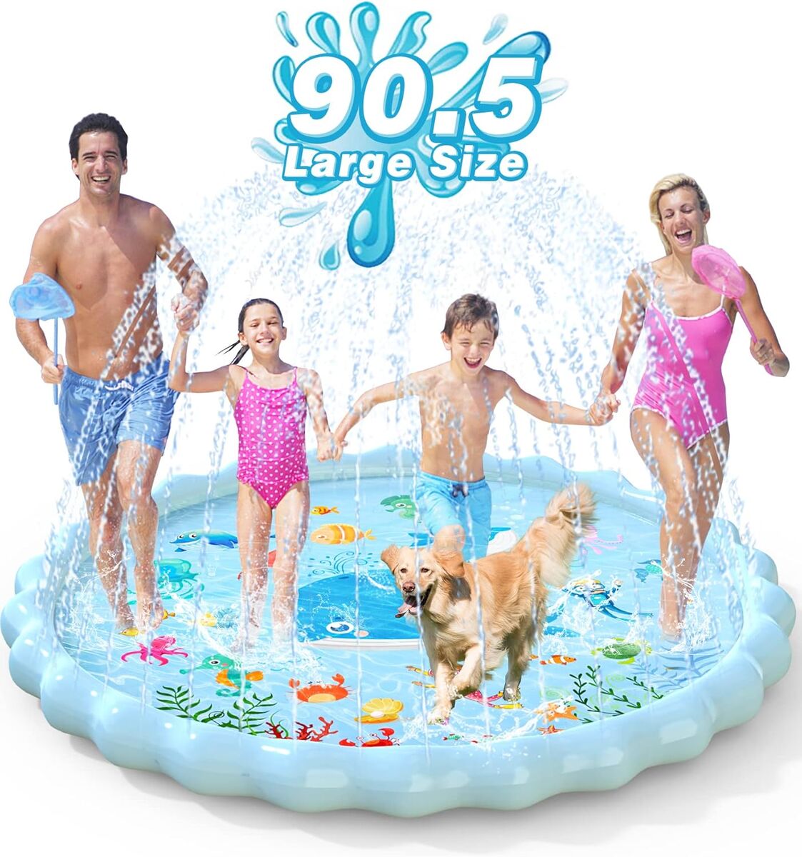 NEW EPN Splash Pad, Extra Large Sprinkler Play Mat Fun for Kids for 3-12 Years Old 90.5"
