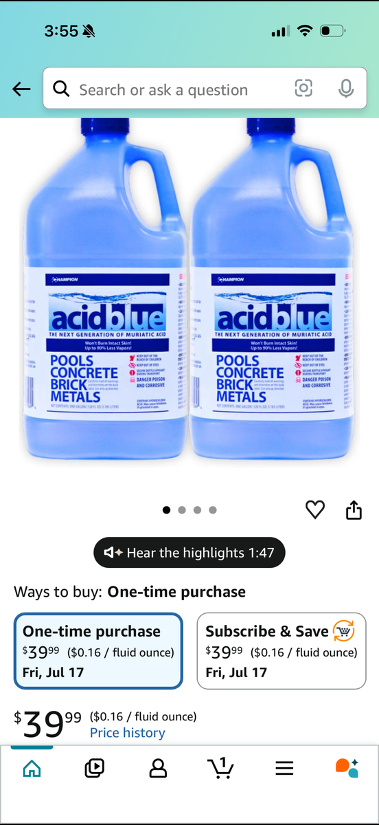 Champion Acid Blue Muriatic Acid Cleaner for Pools, Concrete, Brick, & Metals - 2 Gallons