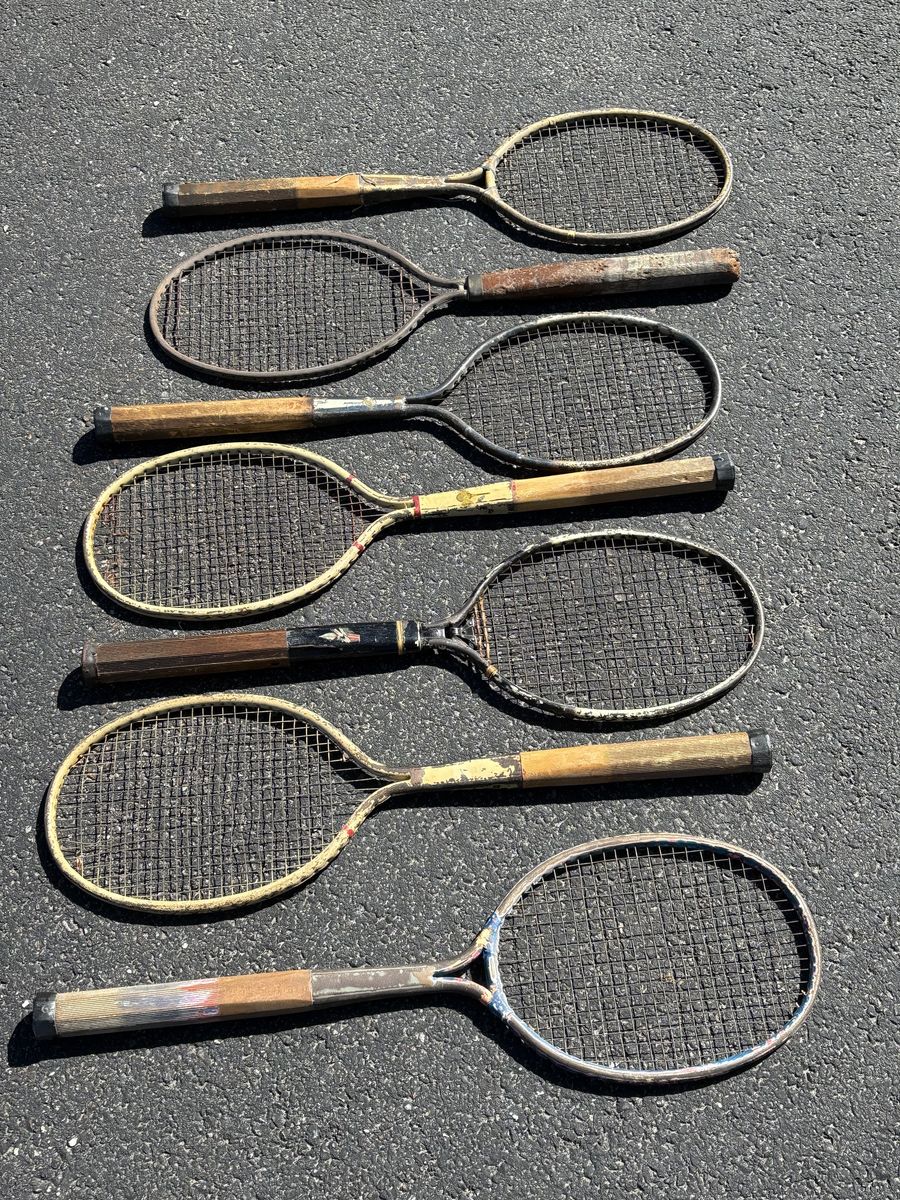 Antique metal tennis rackets. Awesome decoration for home, cabin, Airbnb, vintage sports memorabilia ilia