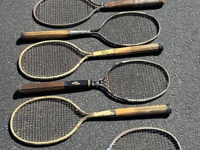Antique metal tennis rackets. Awesome decoration for home, cabin, Airbnb, vintage sports memorabilia ilia