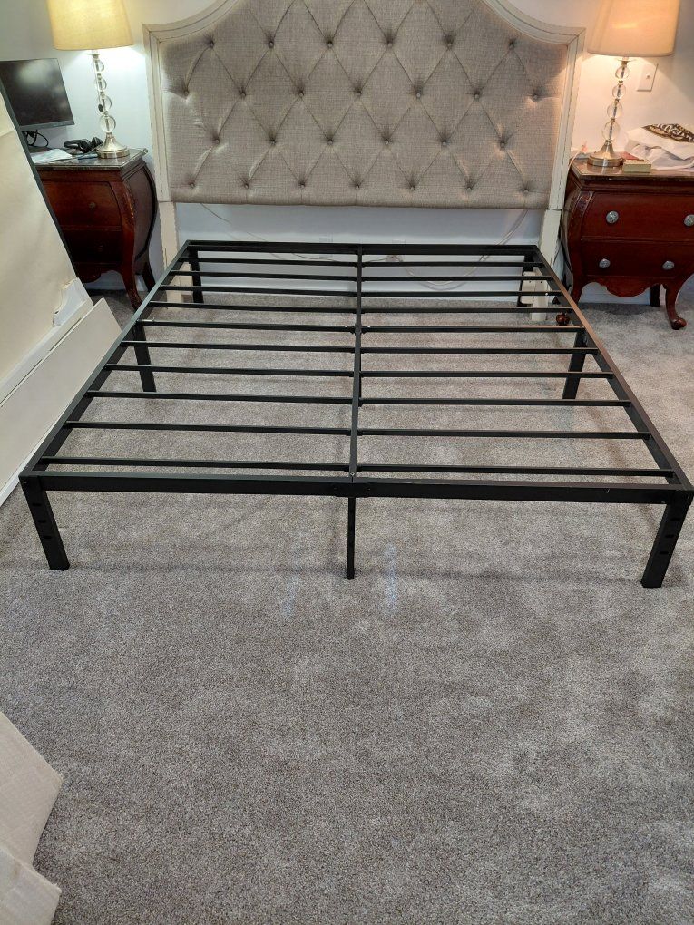 Strong, King size metal bed frame. $25 Or Best Offer! Must sell right away. Measures 17"X72"X84" Quick & Easy Set-up/Take Down!