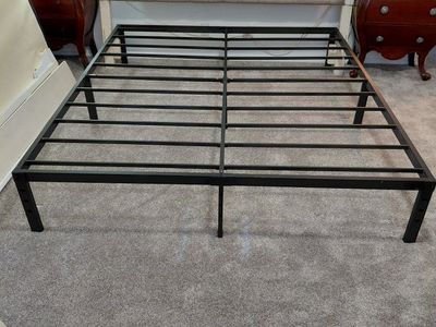 Strong, King size metal bed frame. $25 Or Best Offer! Must sell right away. Measures 17"X72"X84" Quick & Easy Set-up/Take Down!