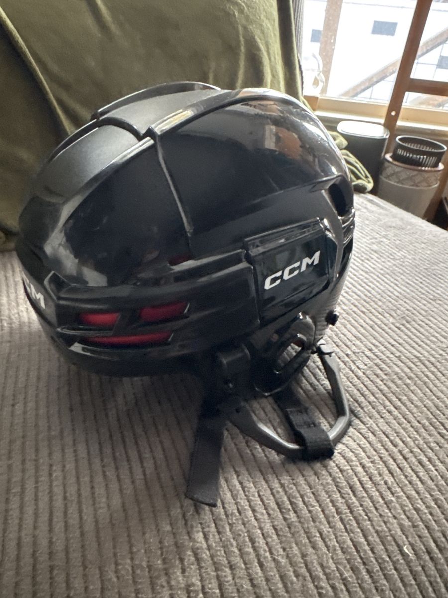 CCM Ice Hockey Helmet tacks 70- Black with Red Interior Padding and Ear Loops (small)