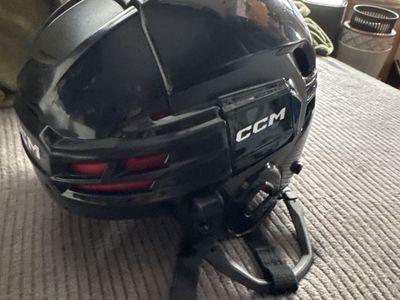 CCM Ice Hockey Helmet tacks 70- Black with Red Interior Padding and Ear Loops (small)