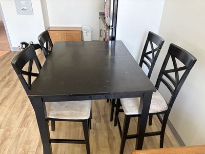 Black Wooden Counter-Height Dining Table Set with 4 Upholstered X-Back Chairs