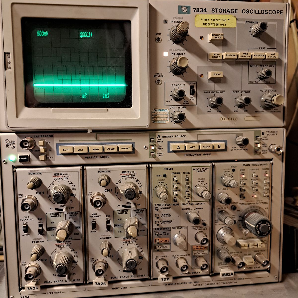 Tektronix 7834 Storage Oscilloscope with 7A26 Dual Trace Amplifier & 7B92A Time Base
