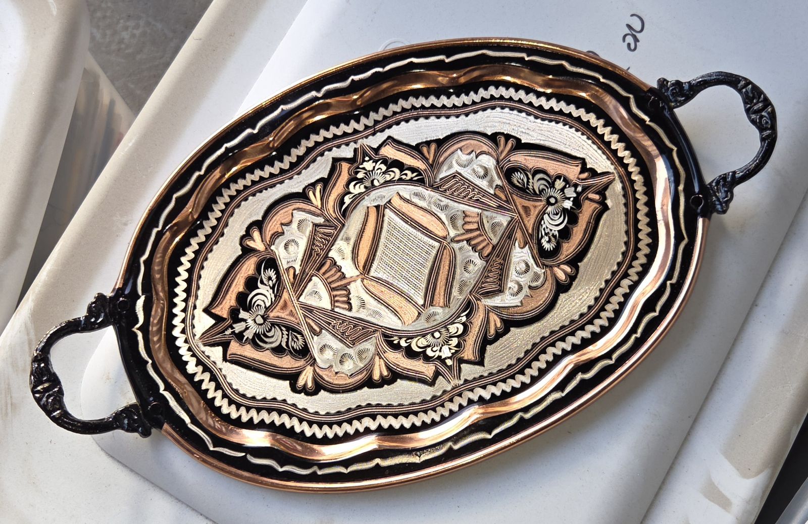 Vintage Turkish Erzincan Hand-Engraved Copper Serving Tray