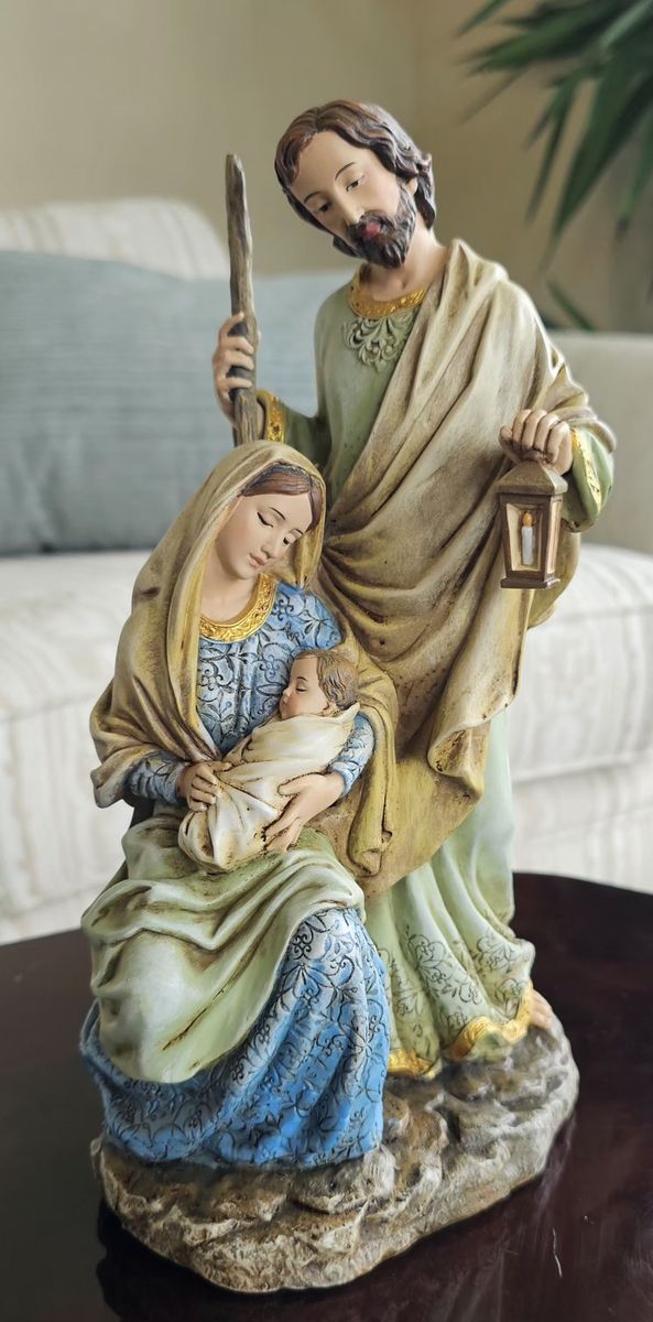 Joseph Studio Holy Family Nativity Figurine Joseph Mary Jesus with Lantern Statue 11"Tx6"W