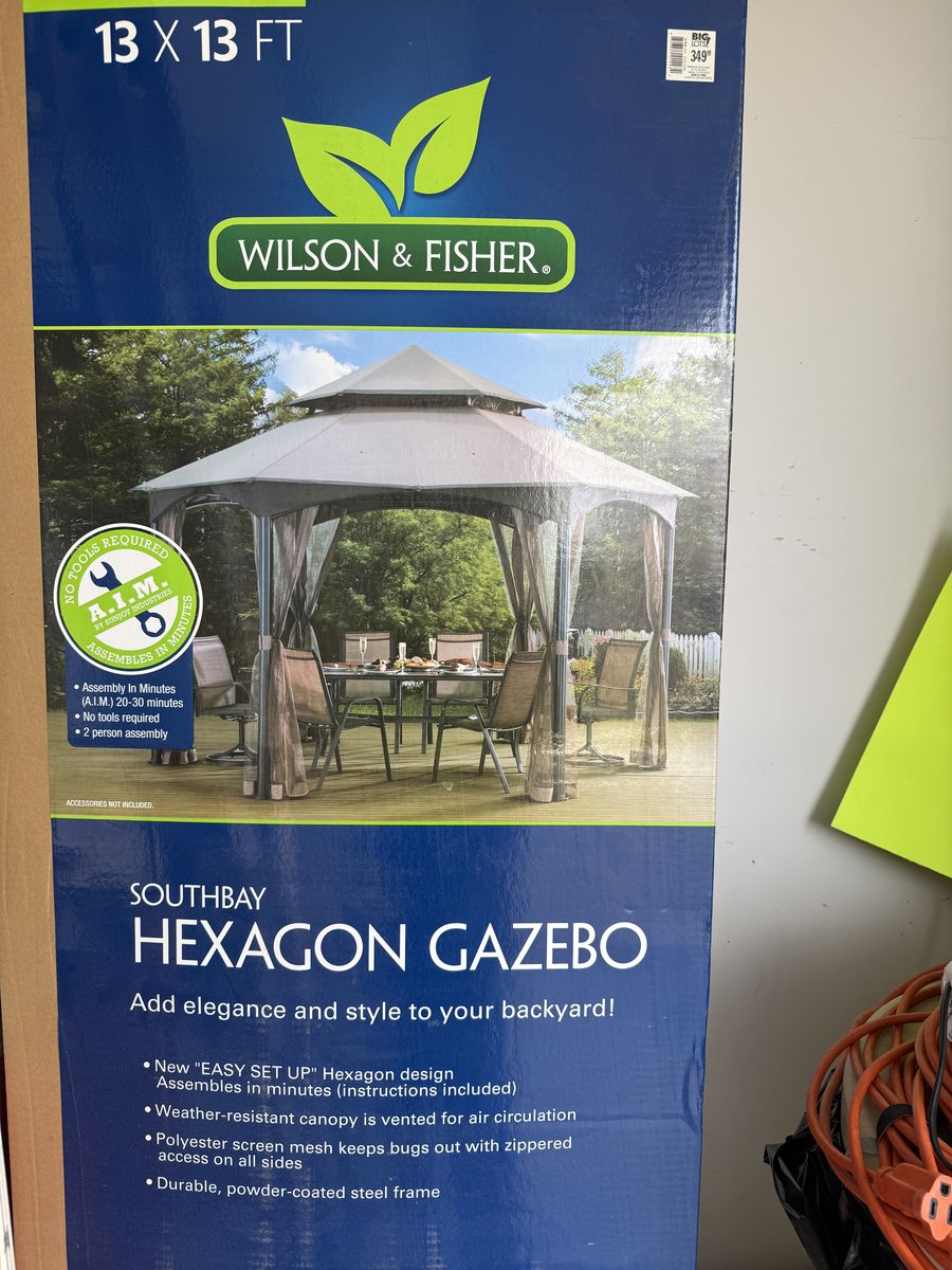 $225  New, Southbay Hexagon Gazebo 13 X 13
