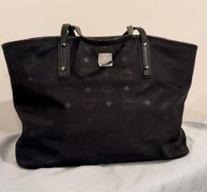 MCM Black Tote Bag Large Visetos Logo Great Condition Designer Handbag Authentic
