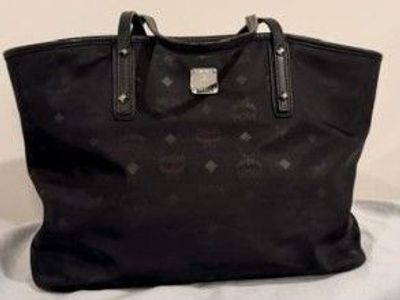 MCM Black Tote Bag Large Visetos Logo Great Condition Designer Handbag Authentic