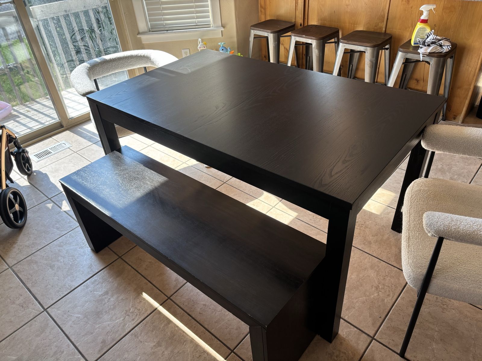 IKEA Black Wood Grain Dining Table with Bench