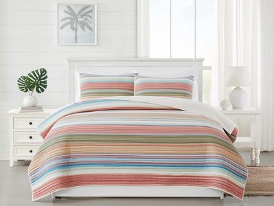 Oceanfront Resort Palm Beach Yarn Dye Stripe 2 Piece Twin Quilt Set, Coastal and Nautical Themed, Oeko-TEX Certified Confidence