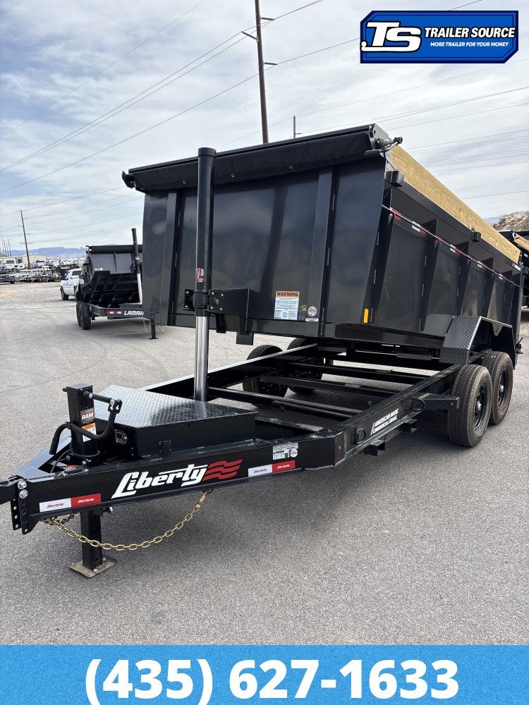 7x14 Liberty LD Dump Trailer - 44" Sides - 15.4K GVWR - 2 Tone Color, 7 Gauge Floor, Board Brackets, Fork Holders, Telescopic