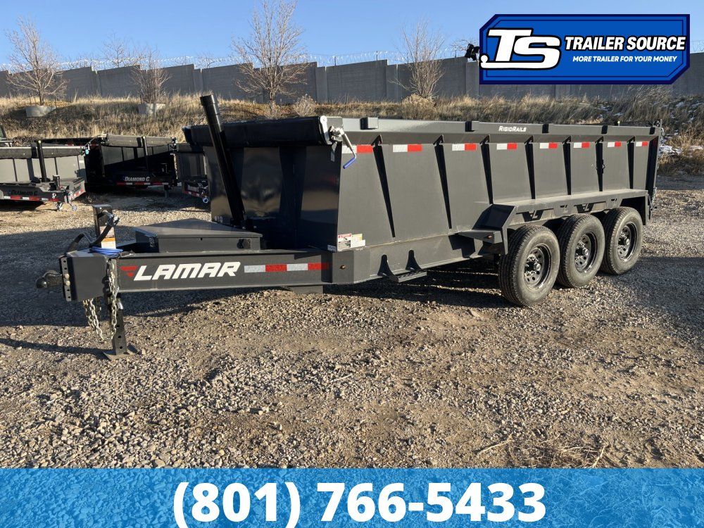 7x16 Lamar DT Dump Trailer - 36" Sides - 21K GVWR - 7 Gauge Floor, Stabilizer Jacks, Telescopic