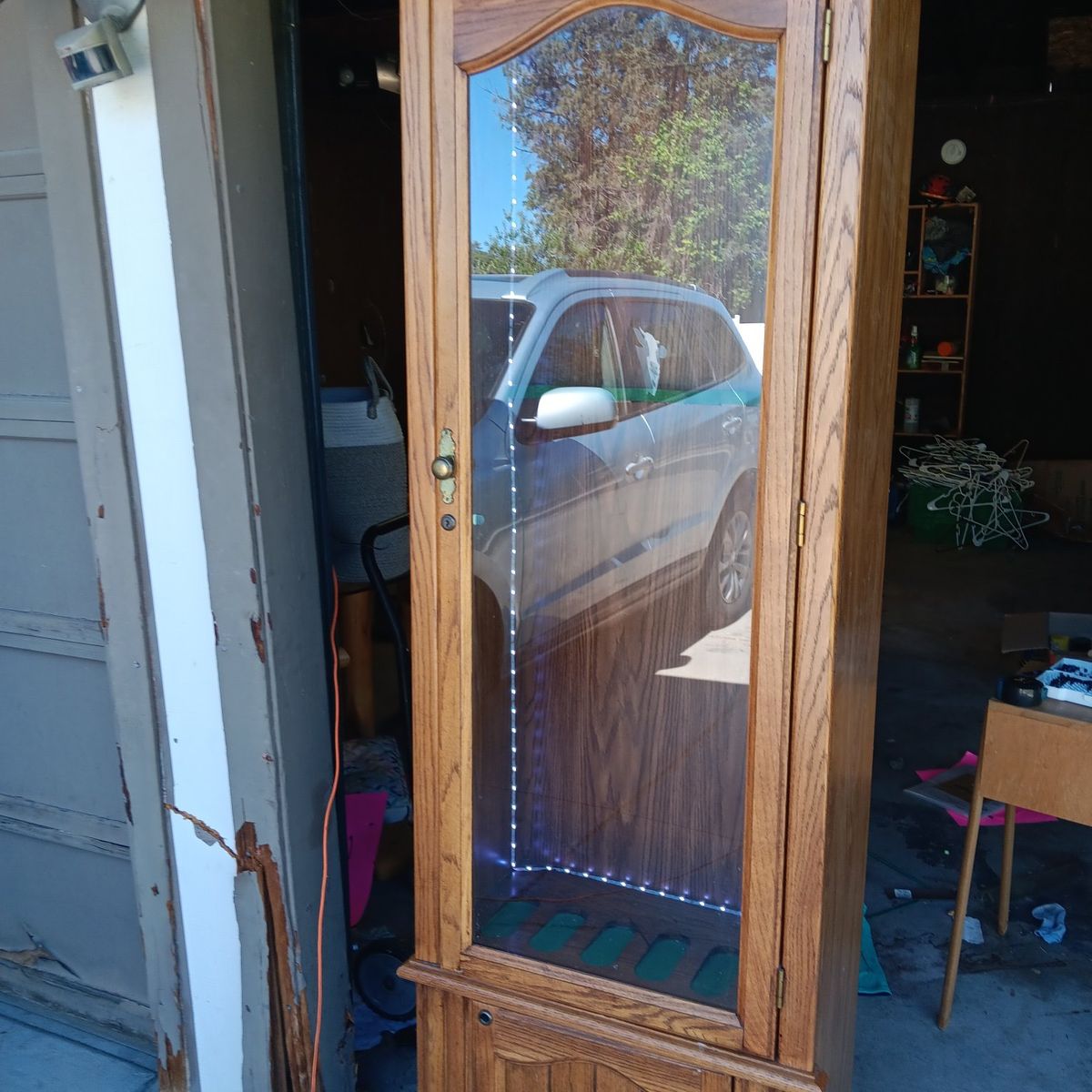 Wooden Gun Cabinet with Glass Display Door and LED Lighting - Secure Storage