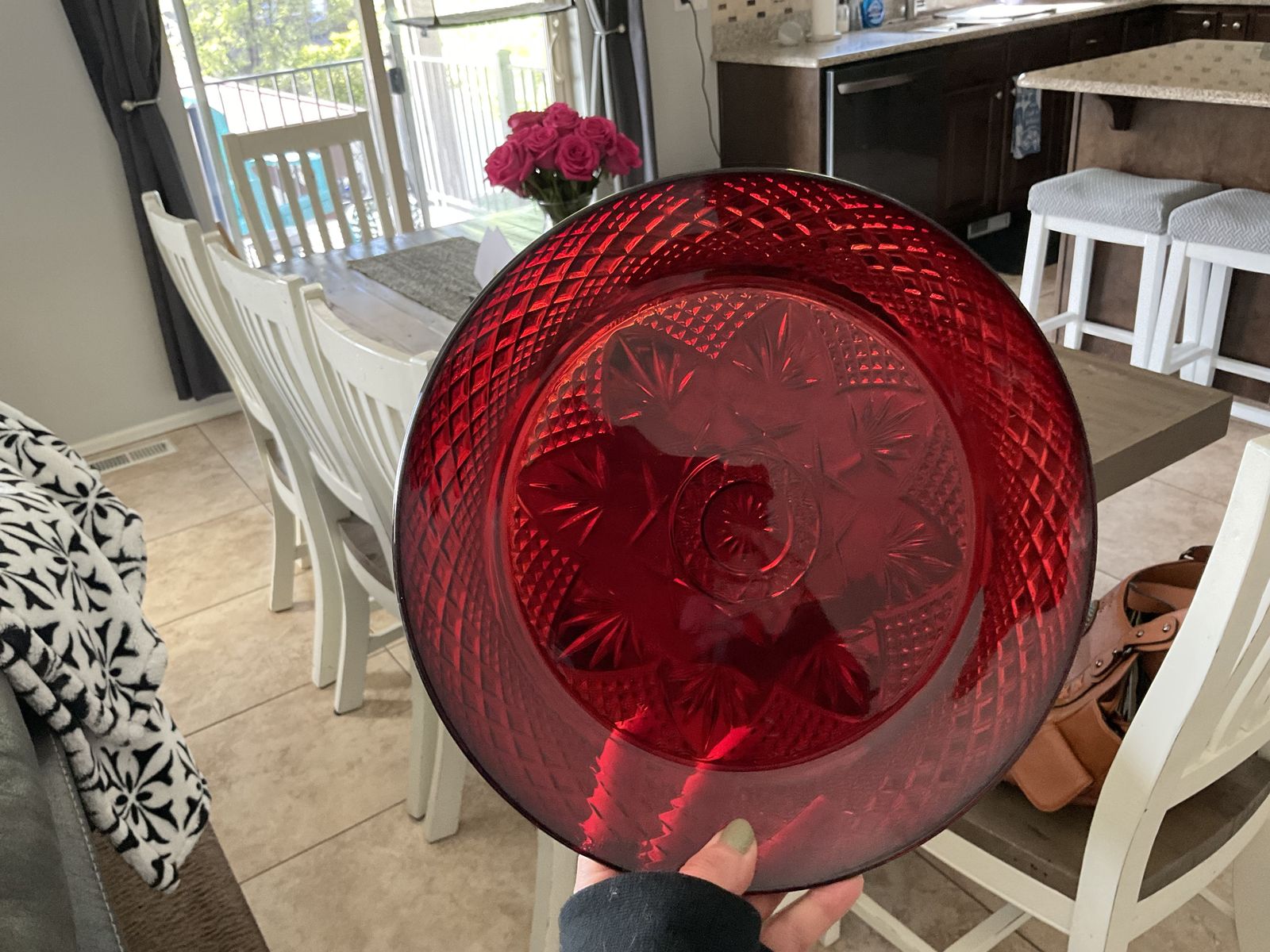 Vintage Cristal D’Arques Durand Antique Ruby Pattern Red Pressed Glass plates - Set of 44