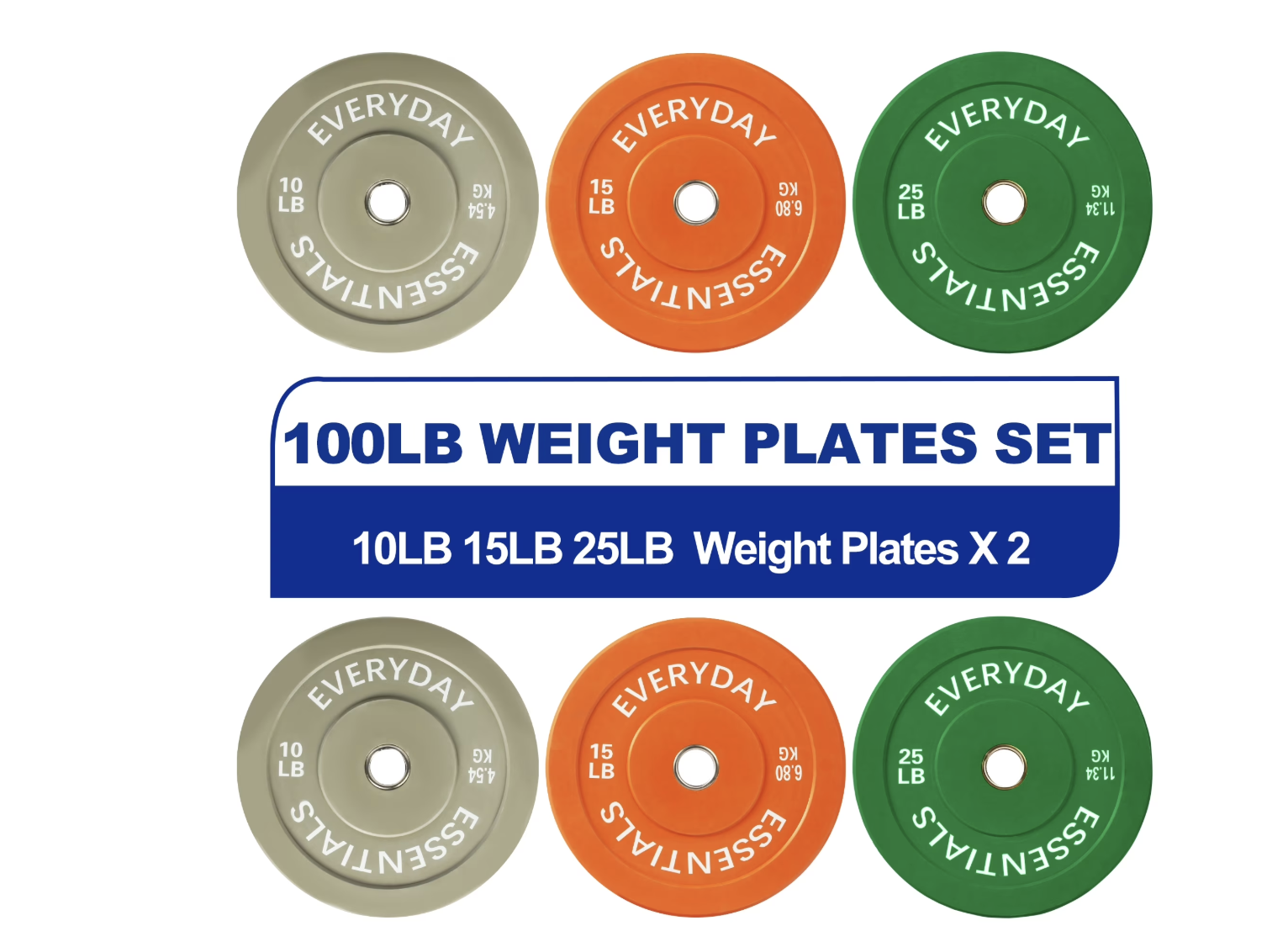 Brand new Olympic Bumper Plate Weight Plate with Steel Hub, Color Coded, 100 lbs Set