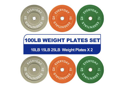 Brand new Olympic Bumper Plate Weight Plate with Steel Hub, Color Coded, 100 lbs Set