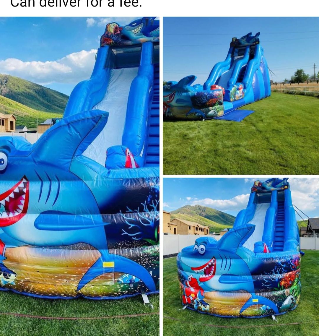 Shark-Themed Inflatable Water Slide - Great for Parties & Events