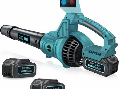 NEW Battery Leaf Blower 750 CFM, LED Display Leaf Blower Cordless with 2 x 5.5Ah Battery and Charger, 3 Speeds-Portable