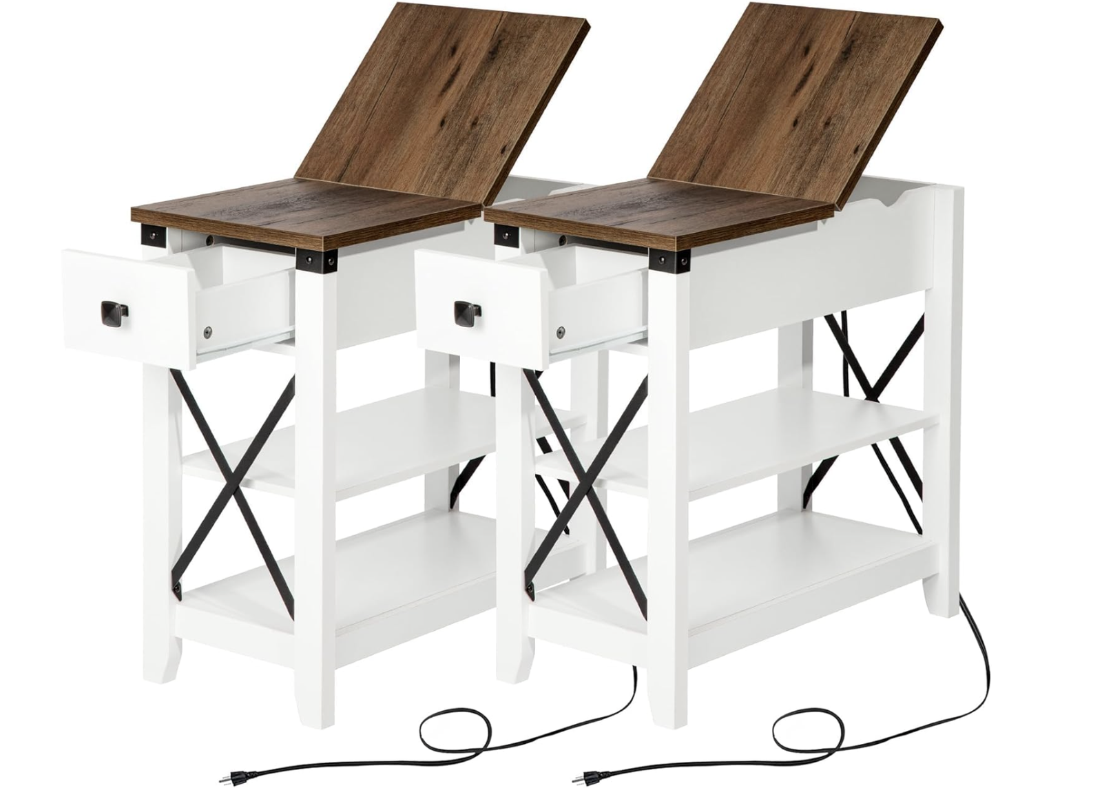 New in Box Set of 2 ,Narrow End Table with Charging Station - Farmhouse Slim Side Table Set of 2, w/USB Ports