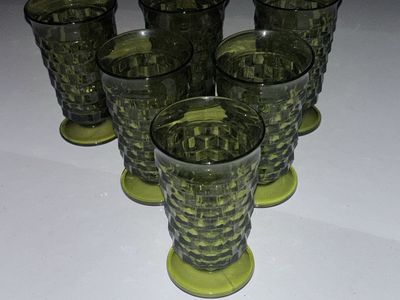 Vintage Green Textured Drinking Glasses - Set of 6, Durable Glassware