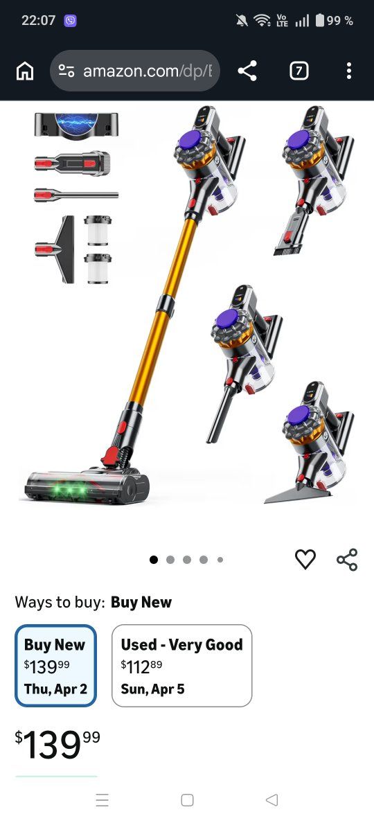 Cordless Vacuum Cleaner, 550W 45KPA 65Mins Vacuum